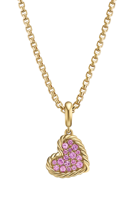 Elements Heart Pendant, 18K Yellow Gold & Pavé Pink Sapphires